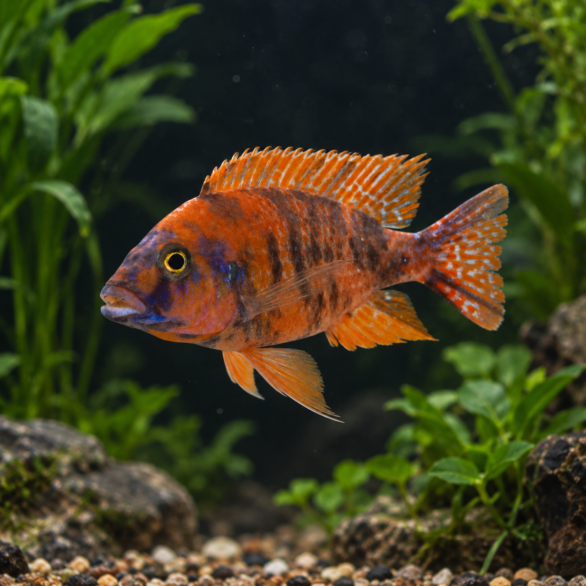 Orange & Blue OB Peacock Cichlid (Aulonocara) male, actual fish | Tilapia Store